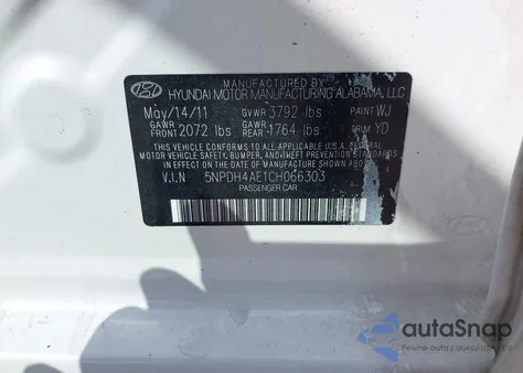 2012 Hyundai Elantra Gls z USA, uszkodzony, nr VIN 5NPDH4AE1CH066303